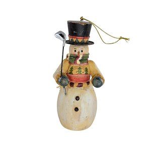 Wood Golfing Snowman Ornament Christmas Holiday Decor